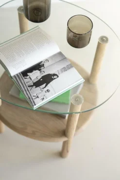 Organische Bijzettafel Cleo Glas en eikenhout 50 x 45cm - Naturel - Loft24.nl