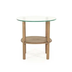 Organische Bijzettafel Cleo Glas en eikenhout 50 x 45cm - Lichtbruin - Loft24.nl