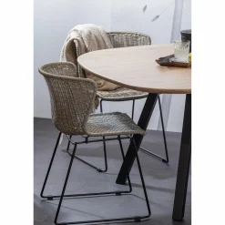 Organische Eettafel Tablo Eikenhout Met 2-stand zwarte poot 130 x 130cm - Loft24.nl