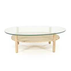 Organische Salontafel Cleo Glas en eikenhout 101 x 73cm - Naturel - Loft24.nl