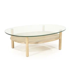 Organische Salontafel Cleo Glas en eikenhout 101 x 73cm - Naturel - Loft24.nl