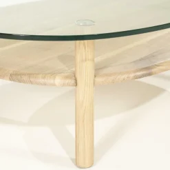 Organische Salontafel Cleo Glas en eikenhout 101 x 73cm - Naturel - Loft24.nl