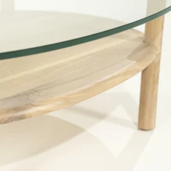 Organische Salontafel Cleo Glas en eikenhout 101 x 73cm - Naturel - Loft24.nl