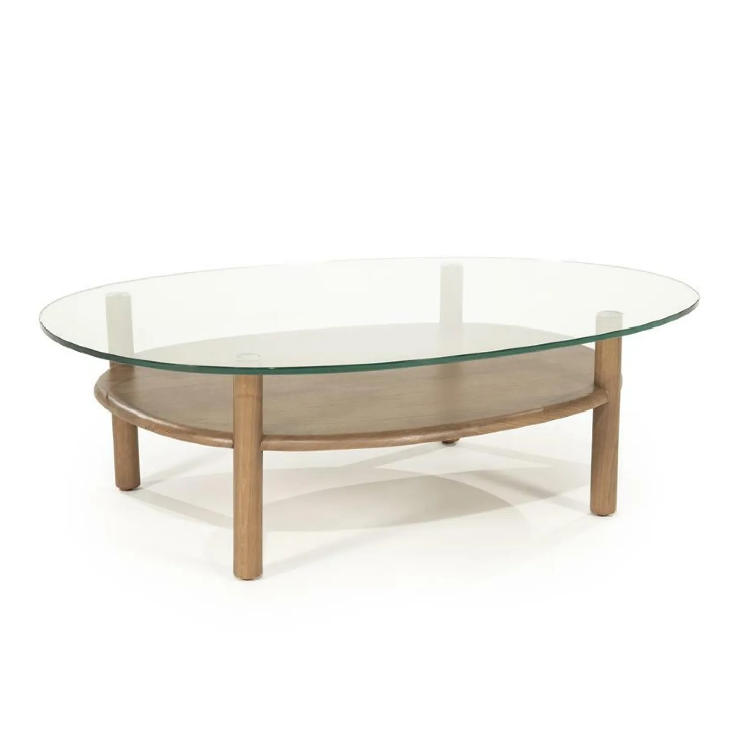 Organische Salontafel Cleo Glas en eikenhout 101 x 73cm - Lichtbruin - Loft24.nl