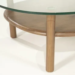 Organische Salontafel Cleo Glas en eikenhout 101 x 73cm - Lichtbruin - Loft24.nl