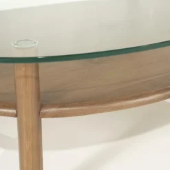 Organische Salontafel Cleo Glas en eikenhout 101 x 73cm - Lichtbruin - Loft24.nl