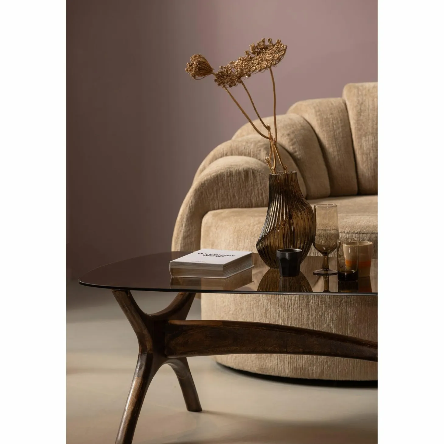 Organische Salontafel Flash Mangohout en glas 110 x 60cm - Loft24.nl