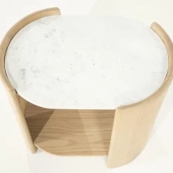 Ovale Bijzettafel Don Marmer en eikenhout 50 x 35cm - Loft24.nl