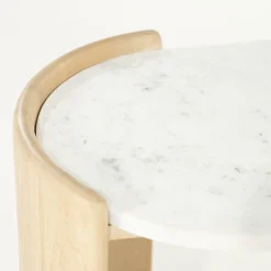 Ovale Bijzettafel Don Marmer en eikenhout 50 x 35cm - Loft24.nl