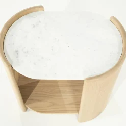 Ovale Bijzettafel Don Marmer en eikenhout 50 x 35cm - Loft24.nl