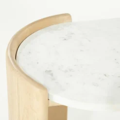 Ovale Bijzettafel Don Marmer en eikenhout 50 x 35cm - Loft24.nl