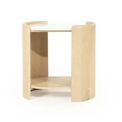 Ovale Bijzettafel Don Marmer en eikenhout 50 x 35cm - Loft24.nl