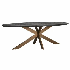 Ovale Eettafel Blackbone 230 x 100 cm met geborsteld gouden spinpoot - Zwart - Loft24.nl