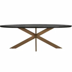 Ovale Eettafel Blackbone 230 x 100 cm met geborsteld gouden spinpoot - Zwart - Loft24.nl