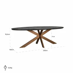 Ovale Eettafel Blackbone 230 x 100 cm met geborsteld gouden spinpoot - Zwart - Loft24.nl