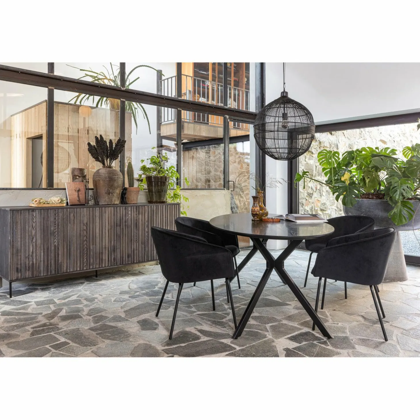 Ovale Eettafel Bruno 220 x 100cm, kleur zwart - Loft24.nl