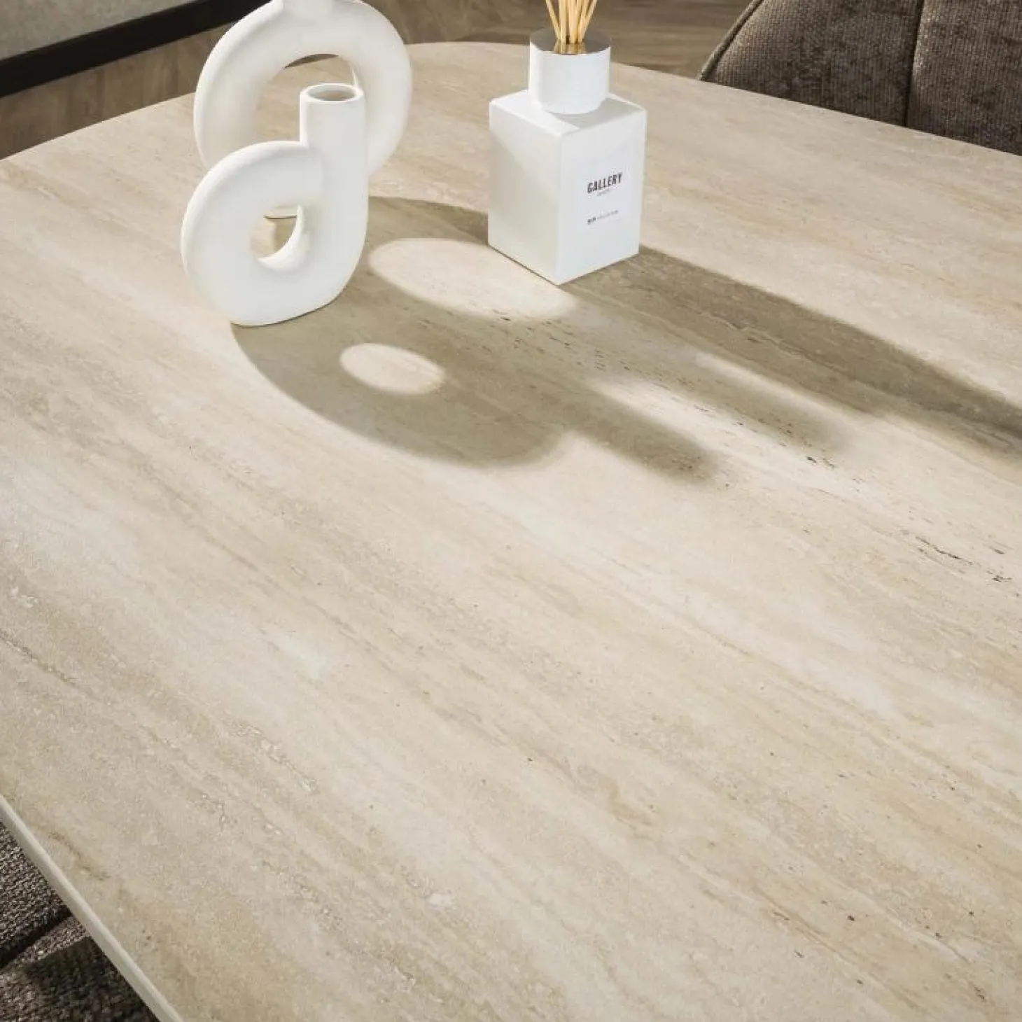 Ovale Eettafel Romano Keramiek in Travertin-look 215 x 105cm - Loft24.nl