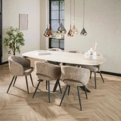 Ovale Eettafel Romano Keramiek in Travertin-look 180 x 90cm - Loft24.nl