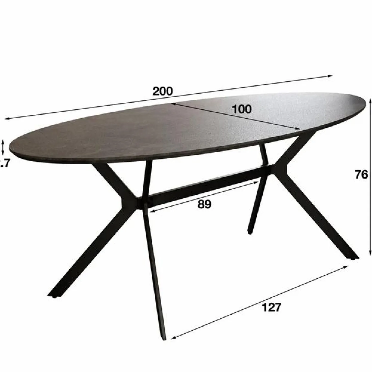 Ovale Eettafel Tata 3D Betonlook - 200 cm - Loft24.nl