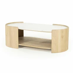 Ovale Salontafel Don Marmer en eikenhout 110 x 60cm - Loft24.nl