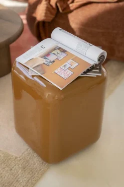 Poef/ Bijzettafel Dixon 34 x 34 cm - Mosterd - Loft24.nl