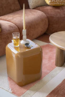 Poef/ Bijzettafel Dixon 34 x 34 cm - Mosterd - Loft24.nl