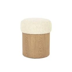 Poef George Bouclé en essenhout - Beige - Loft24.nl
