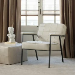 Poef Patchwork Lederlook Naturel - Loft24.nl