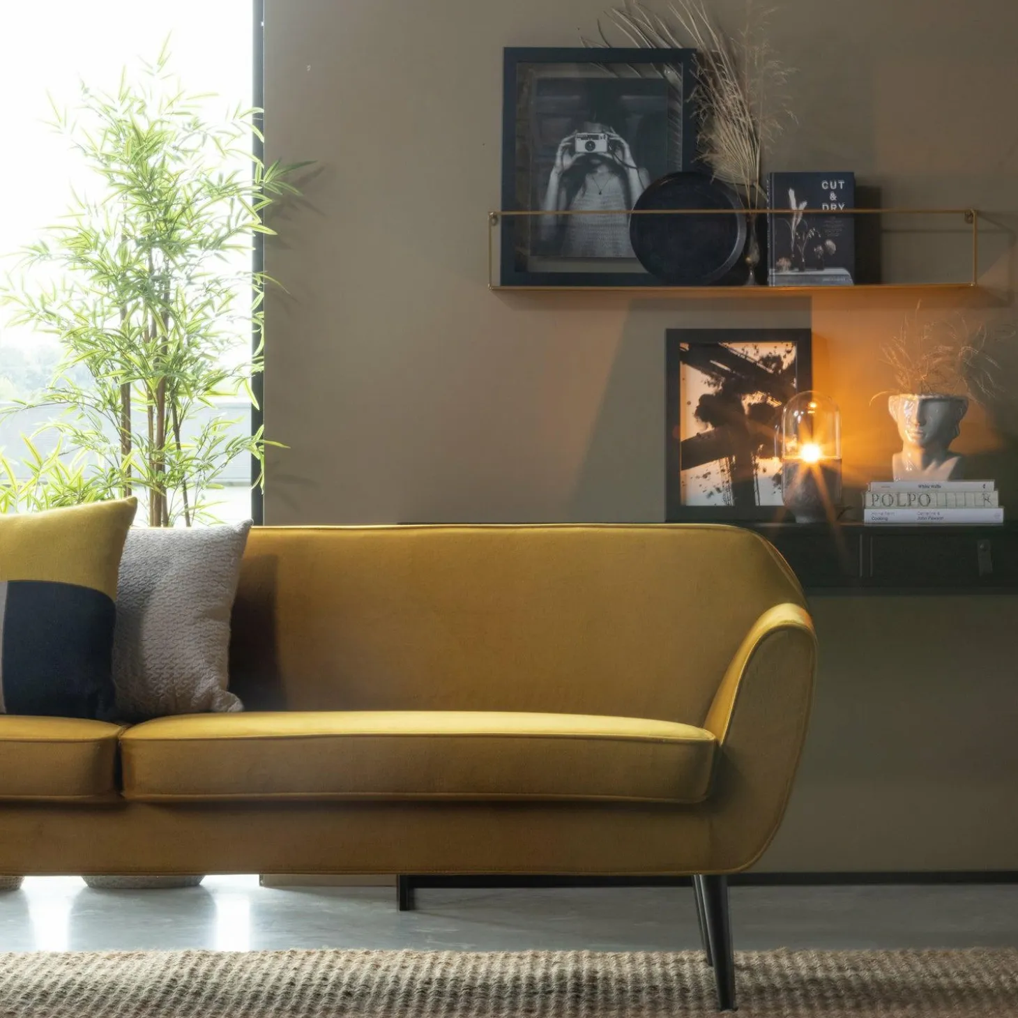 Rocco xl sofa 230 cm fluweel oker - Loft24.nl