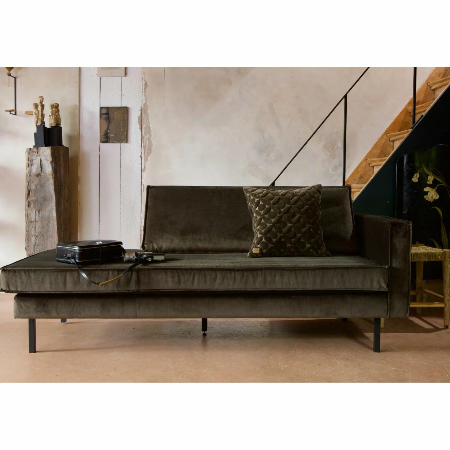 Rodeo daybed left velvet dark green hunter - Loft24.nl
