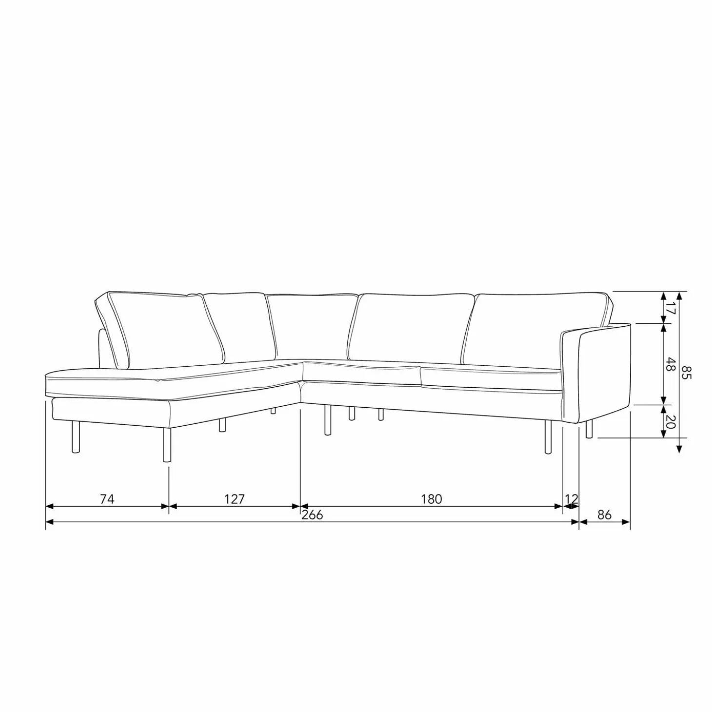 Rodeo hoekbank links velvet teal - Loft24.nl