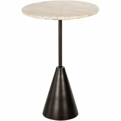 Ronde Bijzettafel Avalon Travertin Ø39 cm - Brons - Loft24.nl
