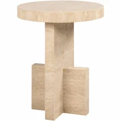 Ronde Bijzettafel Biltmore Travertin Ø45 cm - Beige - Loft24.nl