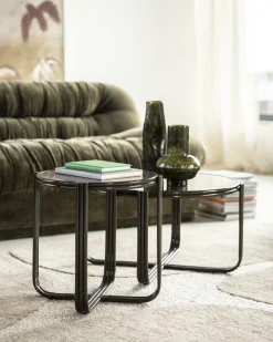 Ronde Bijzettafel Groovy Glas 43cm - Bruin - Loft24.nl