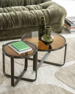 Ronde Bijzettafel Groovy Glas 43cm - Bruin - Loft24.nl