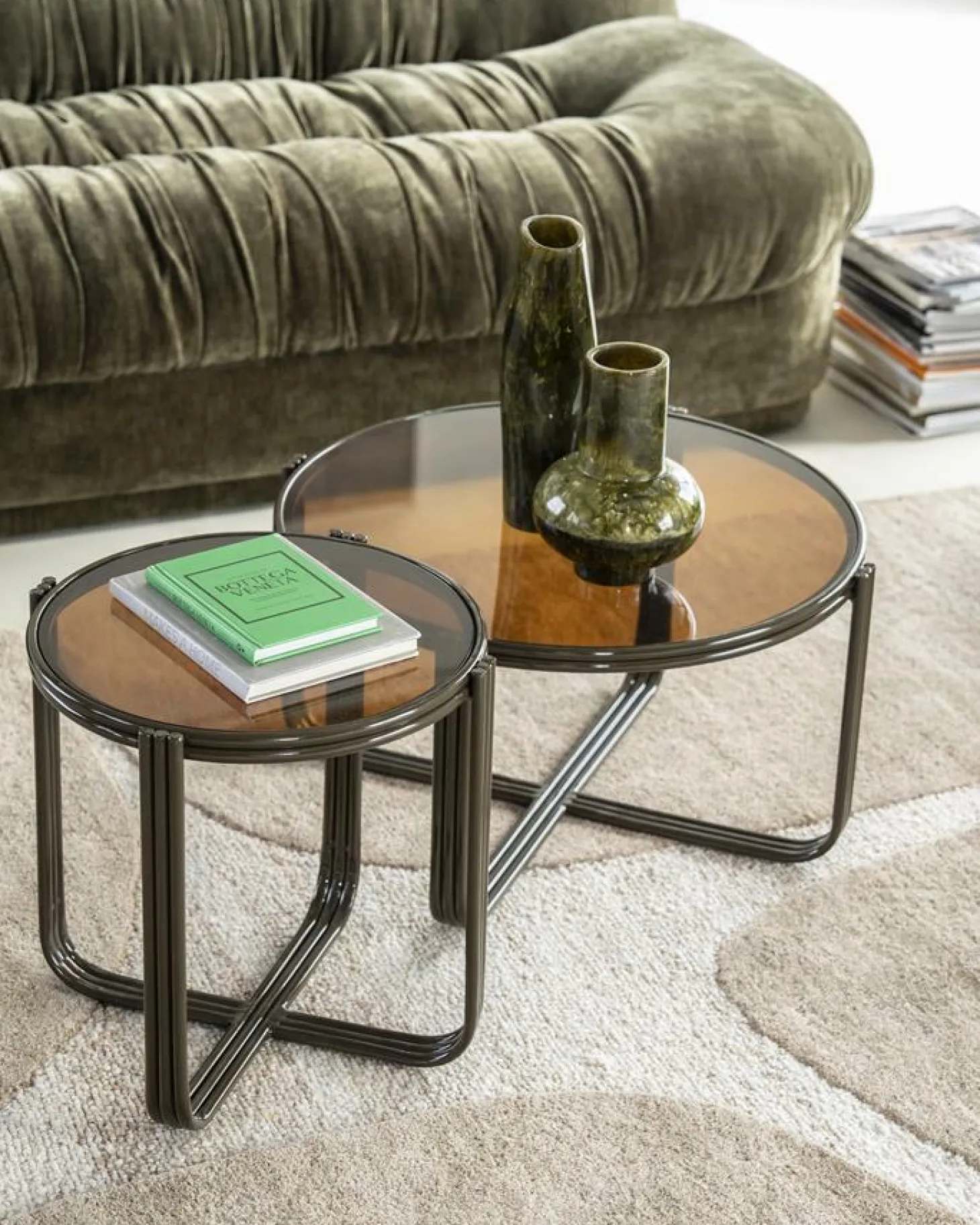 Ronde Bijzettafel Groovy Glas 43cm - Bruin - Loft24.nl