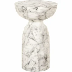 Ronde Bijzettafel Kita Faux marmer Ø34 cm - Wit - Loft24.nl