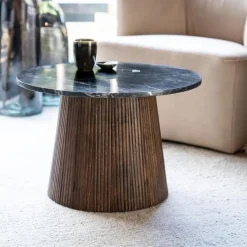 Ronde Bijzettafel Maxim Mangohout Marmer 60cm - Loft24.nl