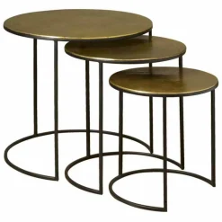 Ronde Bijzettafel Renew Iron set van 3 stuks - Brass Antique - Loft24.nl