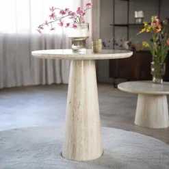 Ronde Bistrotafel Aime Travertin 70 x 75 cm - Loft24.nl