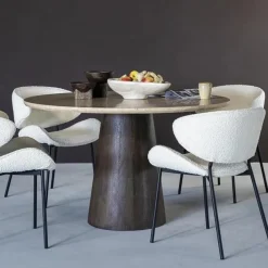 Ronde Eettafel Aikin Travertin en Mangohout - 130cm - Loft24.nl