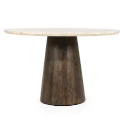 Ronde Eettafel Aikin Travertin en Mangohout - 130cm - Loft24.nl