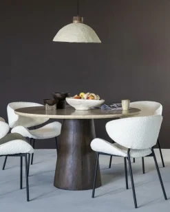 Ronde Eettafel Aikin Travertin en Mangohout - 130cm - Loft24.nl