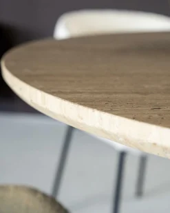 Ronde Eettafel Aikin Travertin en Mangohout - 130cm - Loft24.nl