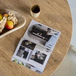 Ronde Eettafel Aikin Travertin en Mangohout - 130cm - Loft24.nl