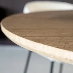 Ronde Eettafel Aikin Travertin en Mangohout - 130cm - Loft24.nl