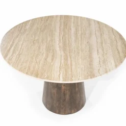 Ronde Eettafel Aikin Travertin en Mangohout - 130cm - Loft24.nl