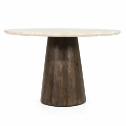 Ronde Eettafel Aikin Travertin en Mangohout - 130cm - Loft24.nl