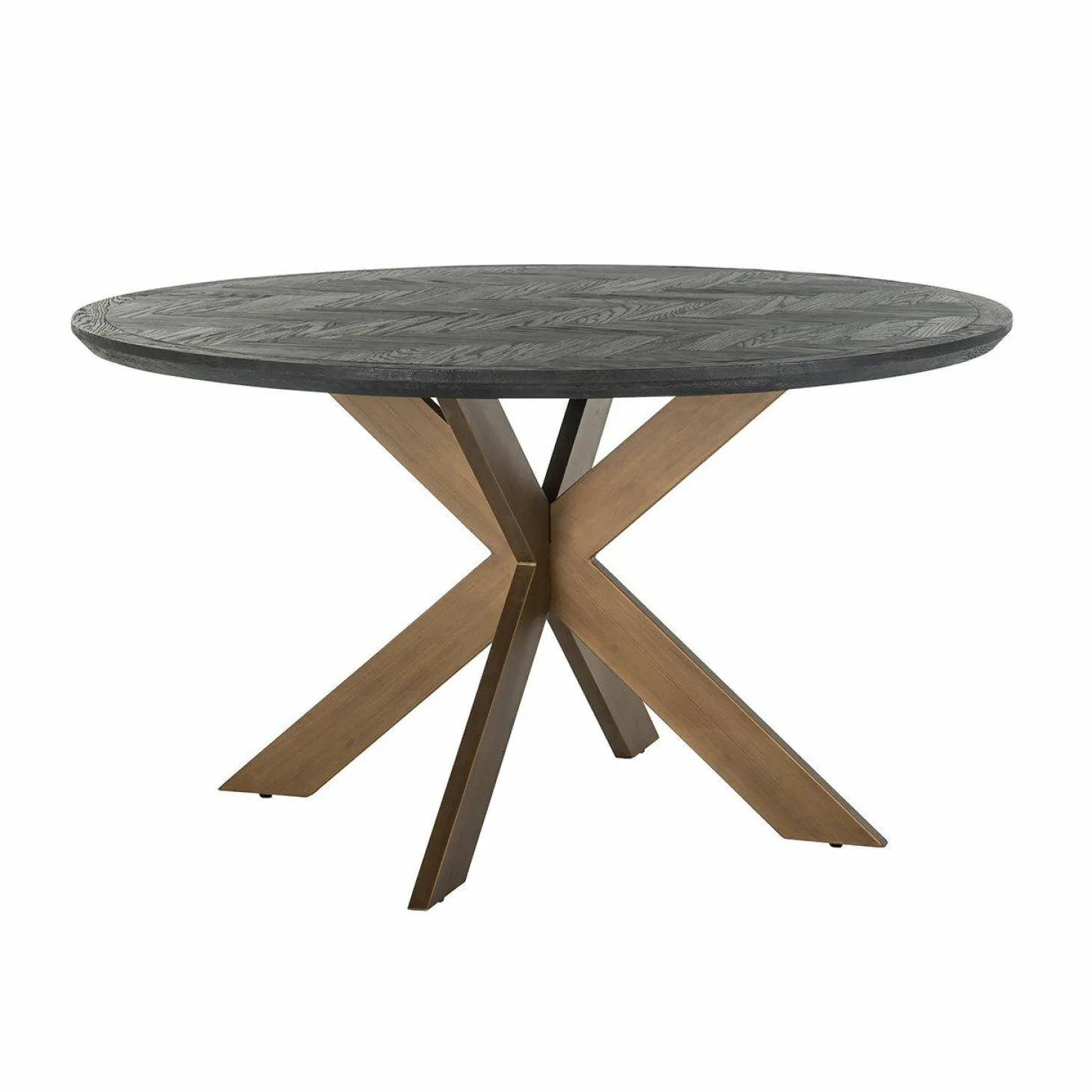 Ronde Eettafel Blackbone Ø140 cm met geborsteld gouden spinpoot - Zwart - Loft24.nl