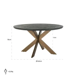 Ronde Eettafel Blackbone Ø140 cm met geborsteld gouden spinpoot - Zwart - Loft24.nl